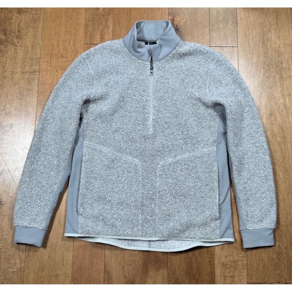 Lululemon Tundra Trek Sherpa‎ Fleece Wool Pullover 1/4 Zip Grey White Mens Lg